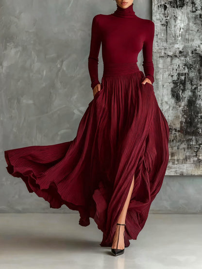 Prudence | Pleated Skirt and Black Roll Neck T-shirt Set