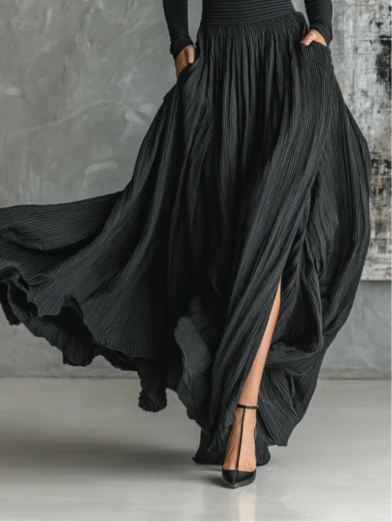Prudence | Pleated Skirt and Black Roll Neck T-shirt Set