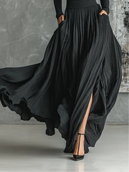 Prudence | Pleated Skirt and Black Roll Neck T-shirt Set