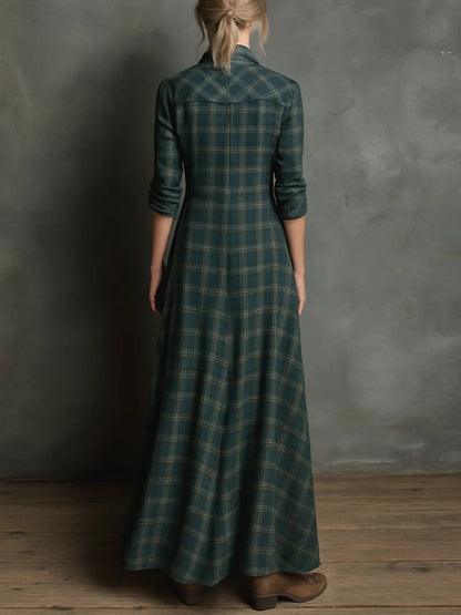 Margaux | Long Check Shirt Dress in Green