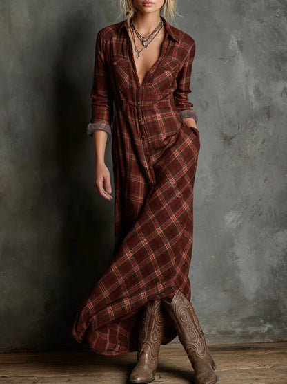 Margaux | Long Check Shirt Dress in Green