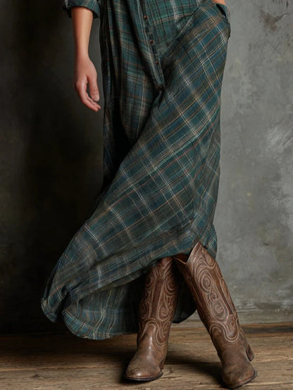 Margaux | Long Check Shirt Dress in Green