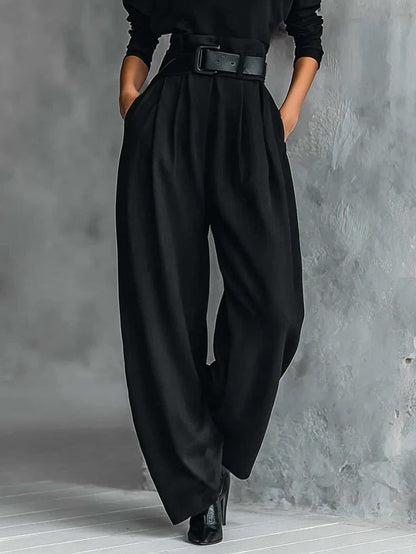 Noëlla | Black Roll Neck Top and Straight Leg Trousers Set