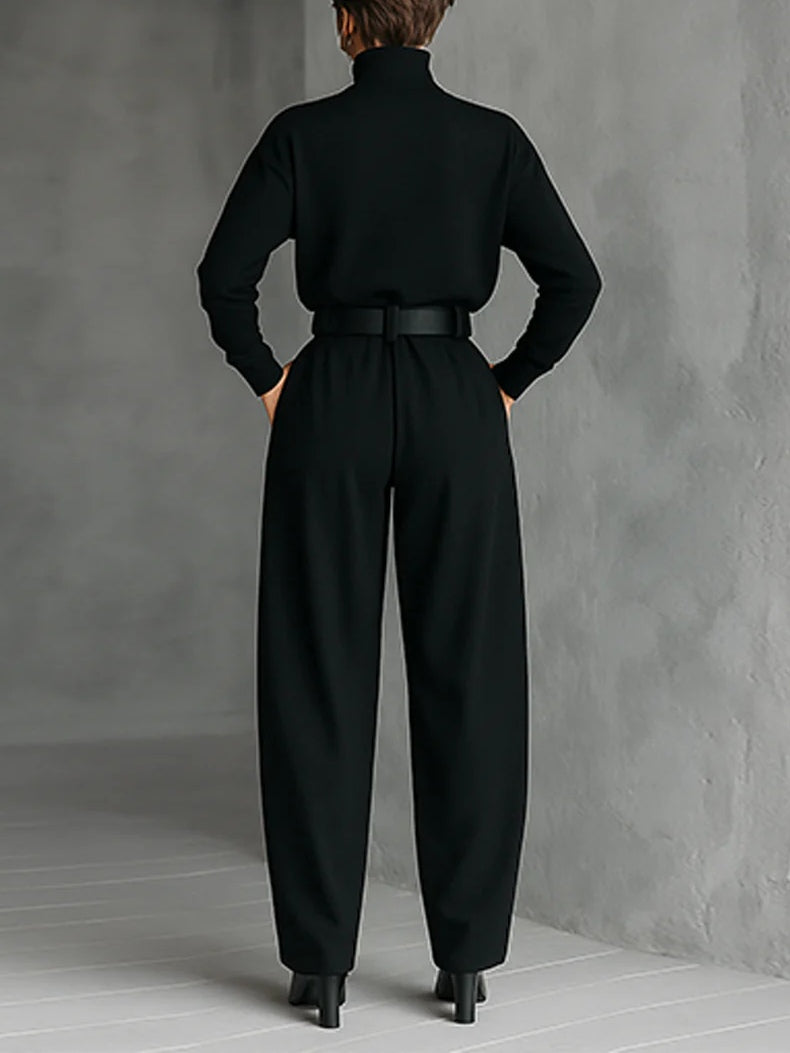 Noëlla | Black Roll Neck Top and Straight Leg Trousers Set