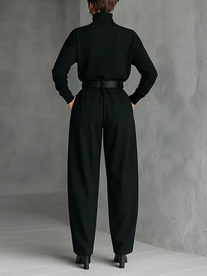 Noëlla | Black Roll Neck Top and Straight Leg Trousers Set