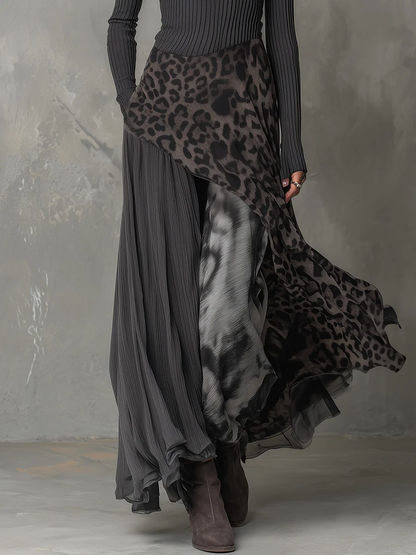 Women's Striped and Leopard Print Maxi Dress with Irregular Hem - image 4