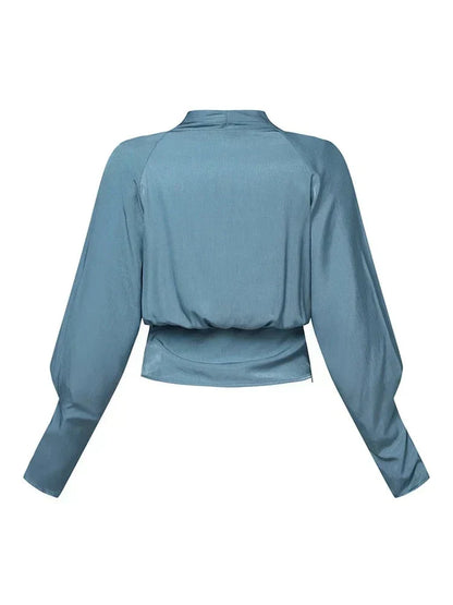 Women's Draped V-Neck Blouse with Gathered Sleeves - image 5