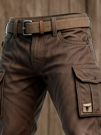 Men's Utility Cargo Trousers with Button Flap Pockets - image 4