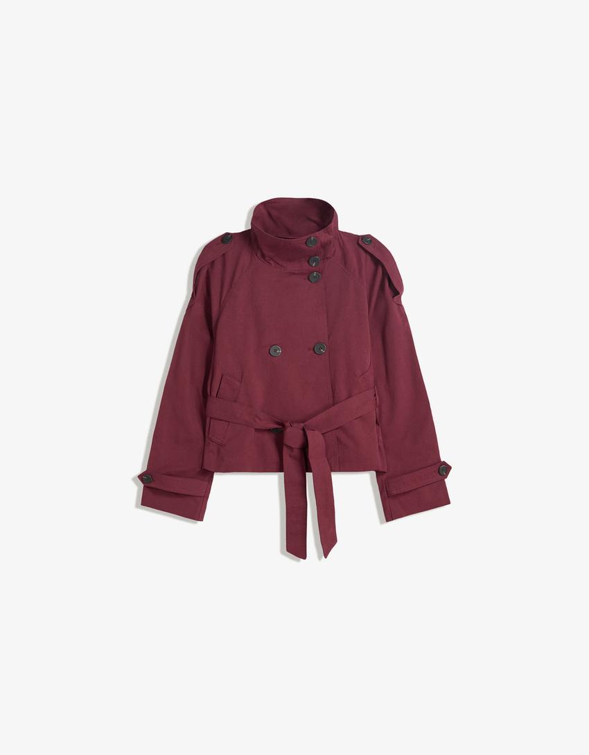 Women's Cropped Trench Coat with Belt - image 11