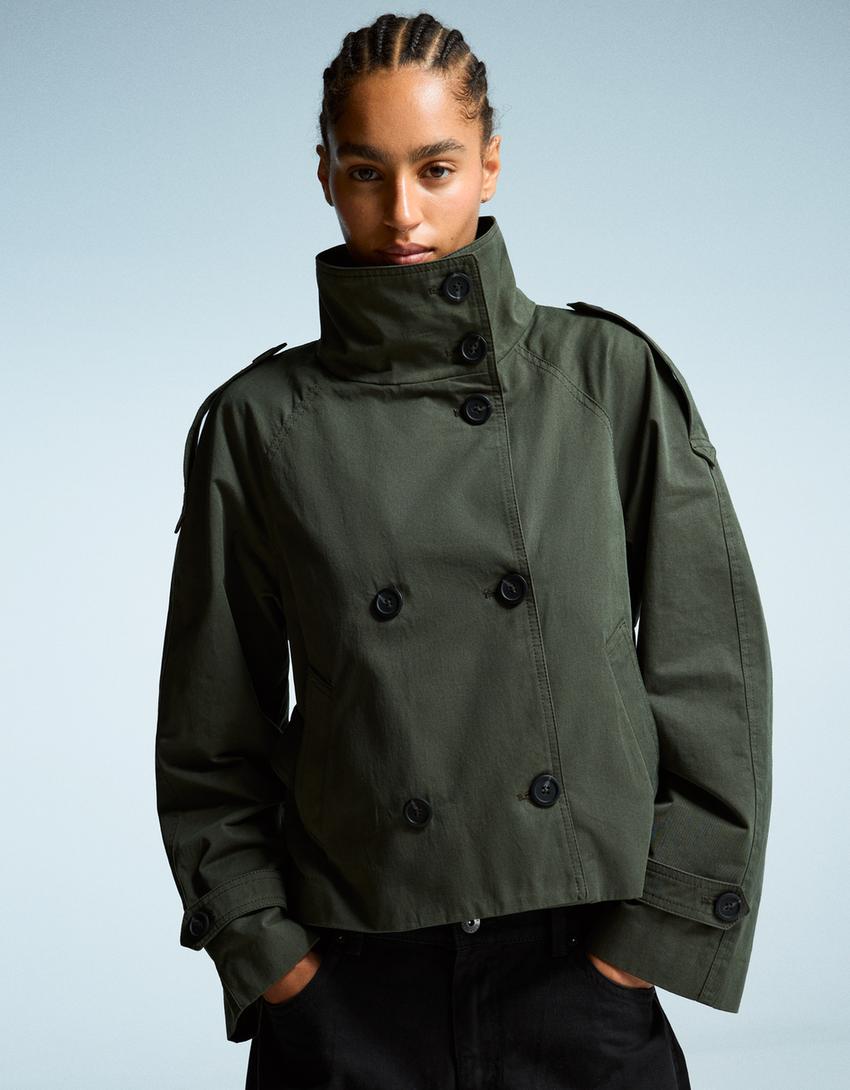 Women's Cropped Trench Coat with Belt - image 7