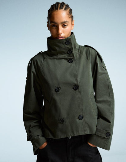 Women's Cropped Trench Coat with Belt - image 7