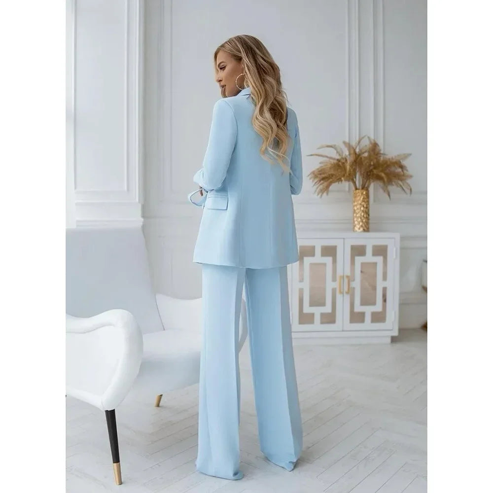 Women's Two-Piece Trouser Suit with Double-Breasted Blazer and Straight-Leg Trousers - image 3
