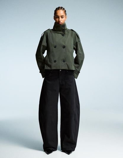 Women's Cropped Trench Coat with Belt - image 8