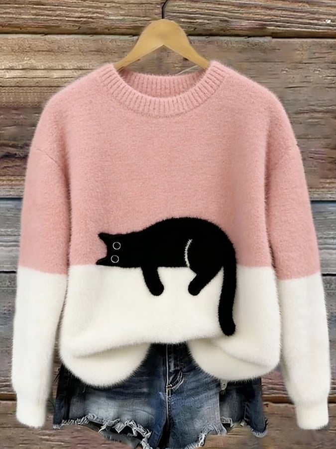 Women's Knit Jumper with Cat Graphic - image 2