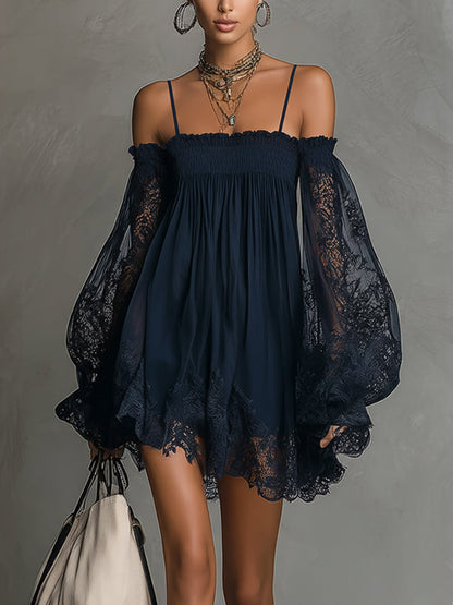 Elara | Off-Shoulder Lace-Trim Mini Dress