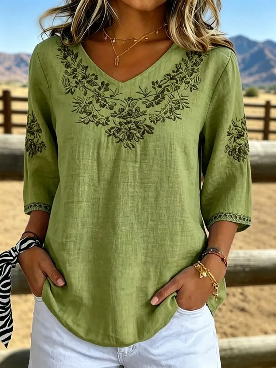 WILLOW™ - Botanical V-Neck Blouse