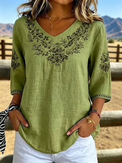 WILLOW™ - Botanical V-Neck Blouse
