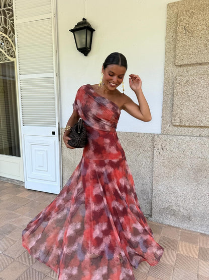 Valentina™ | Watercolour Off-Shoulder Long Dress
