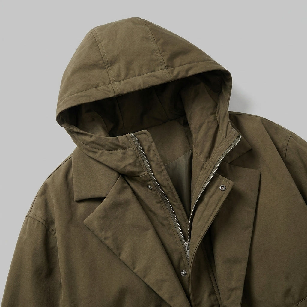 Men's Long Hooded Overcoat with Full Zip - image 4
