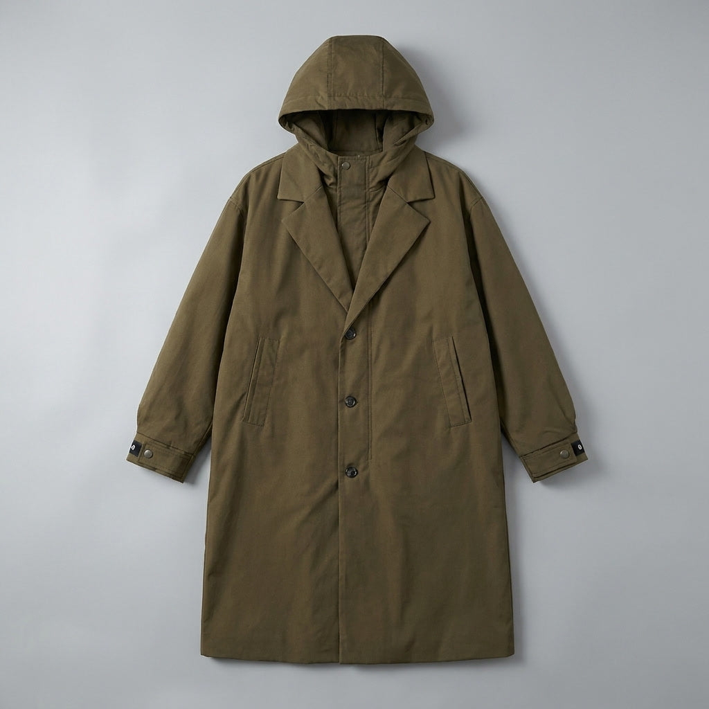 Men's Long Hooded Overcoat with Full Zip - image 2