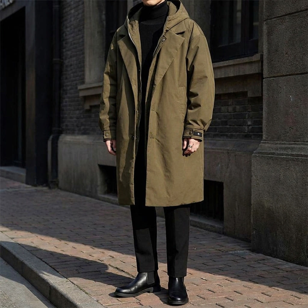 Men's Long Hooded Overcoat with Full Zip - image 5