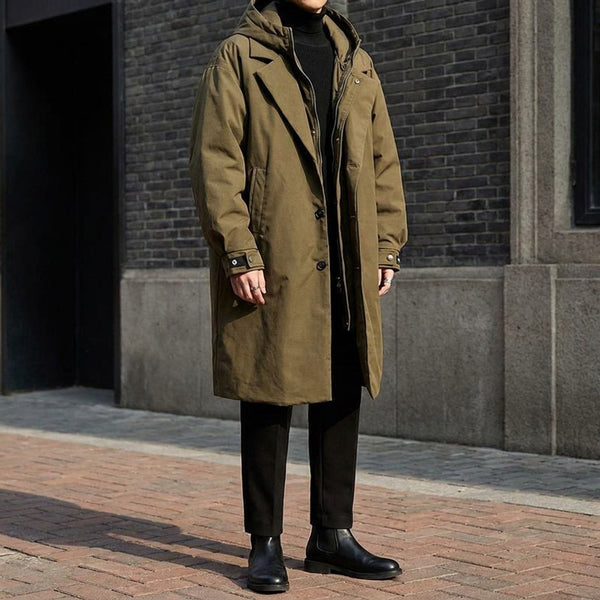 Men's Long Hooded Overcoat with Full Zip - image 1