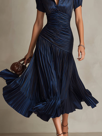 Lucia | Pleated Striped Midi Dress