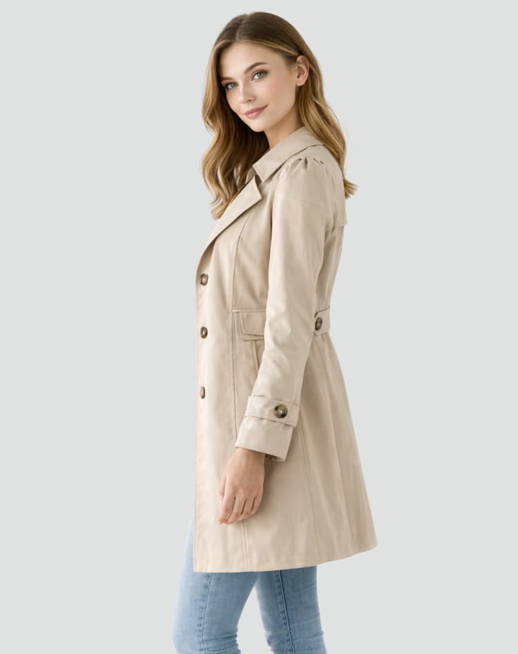 Women's Trench Coat with Lapel Collar and Side Pockets - image 3