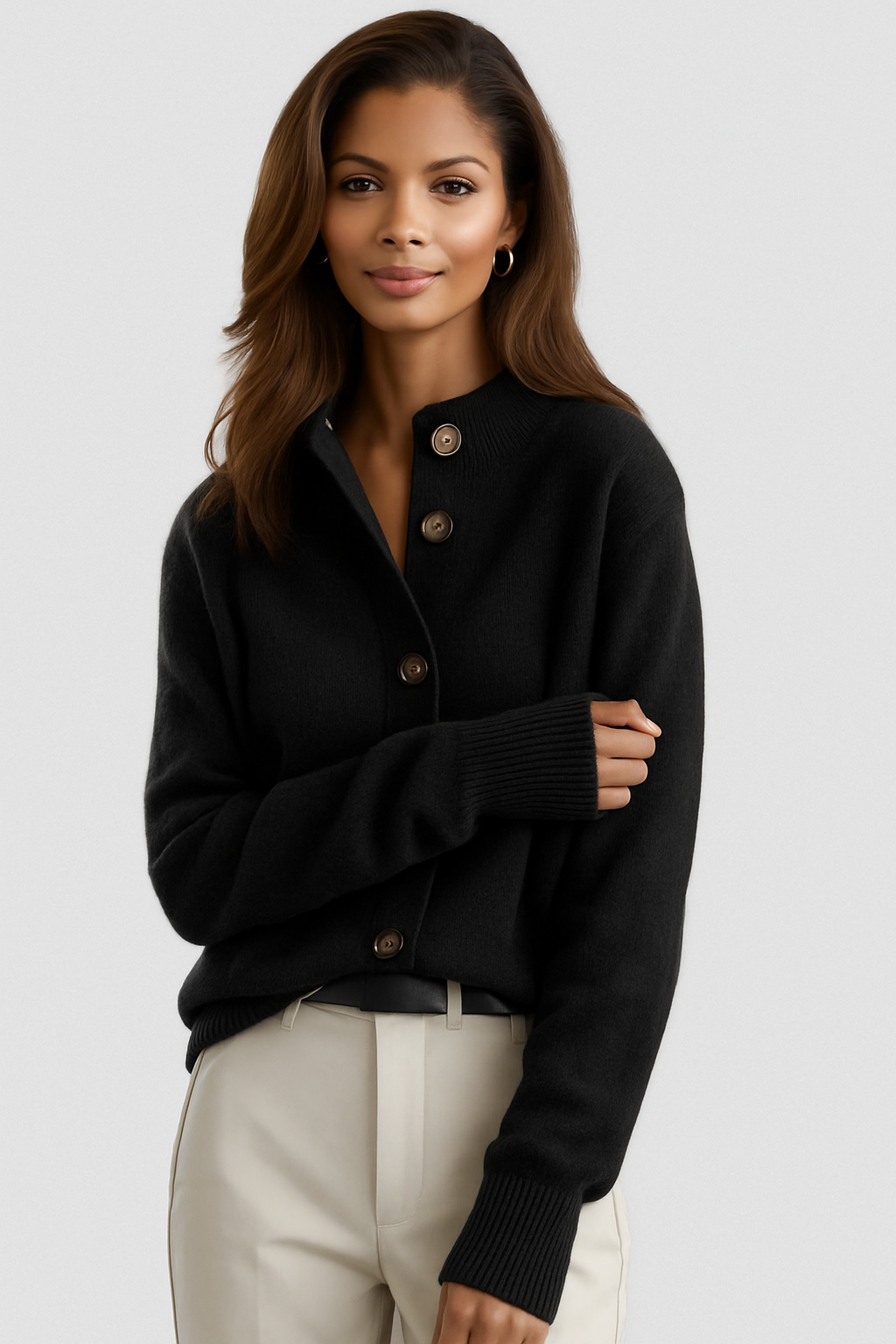 Women's Knit Button Cardigan with Collar - image 10