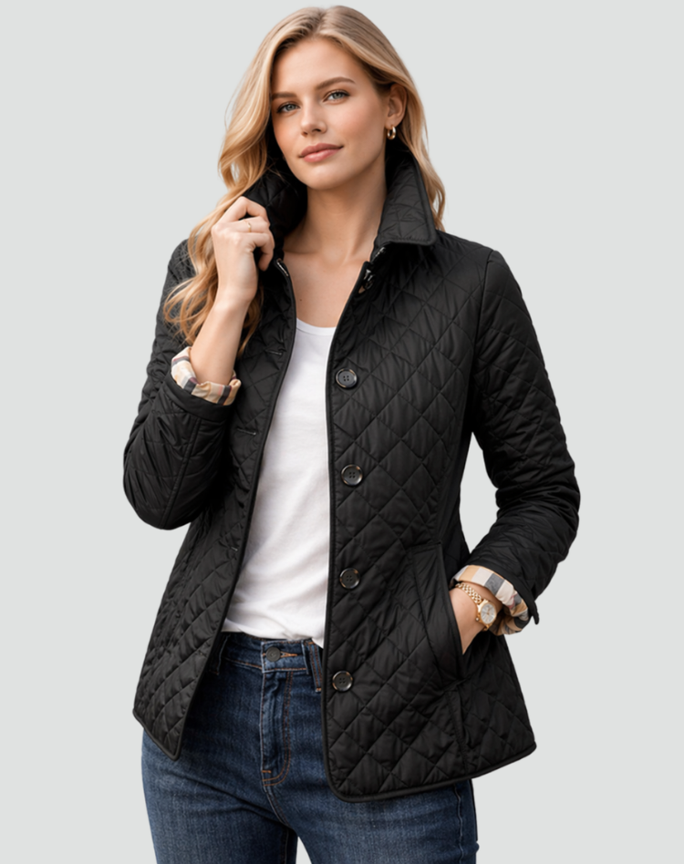 Women's Quilted Jacket with Collar and Button Fastening - image 5