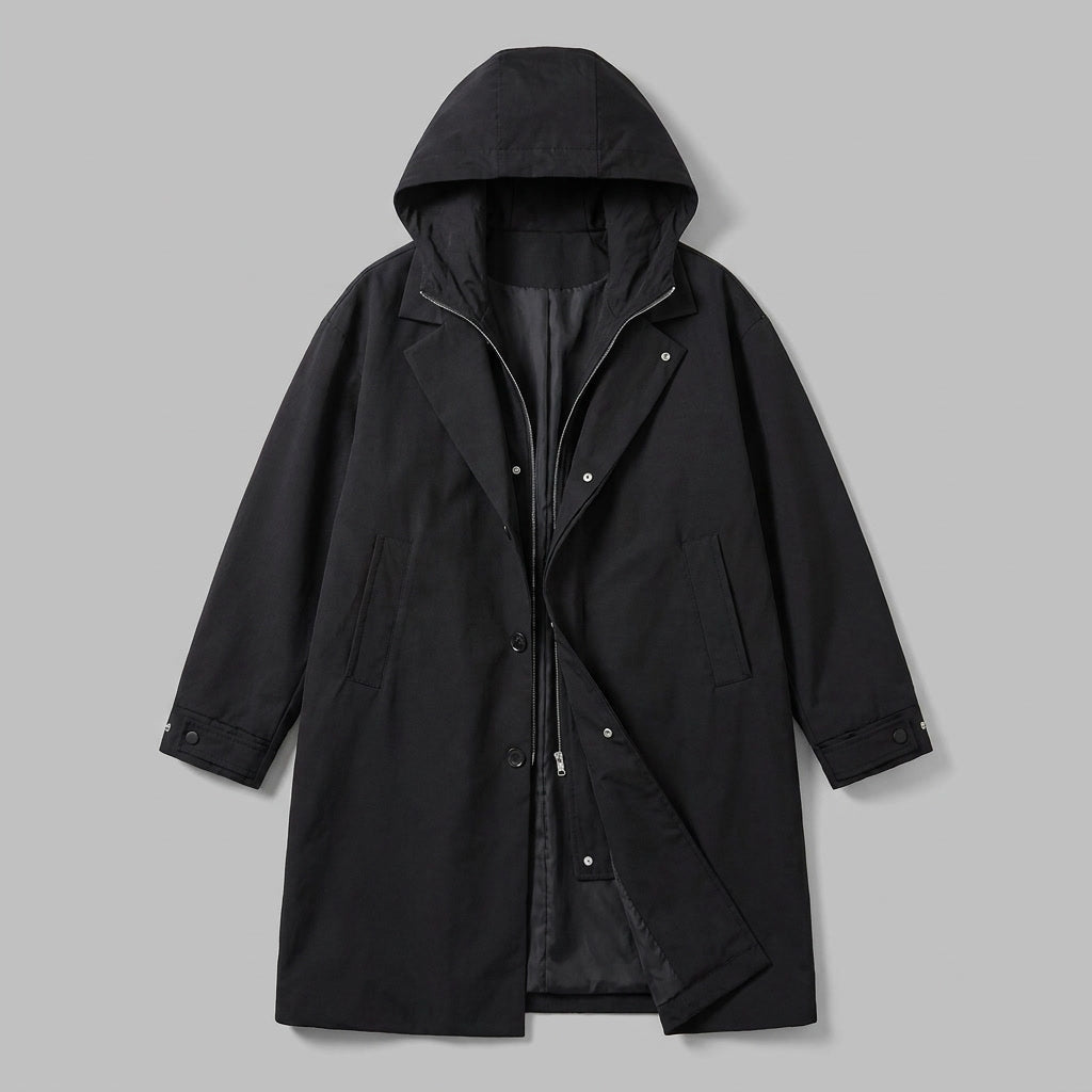 Men's Long Hooded Overcoat with Full Zip - image 7