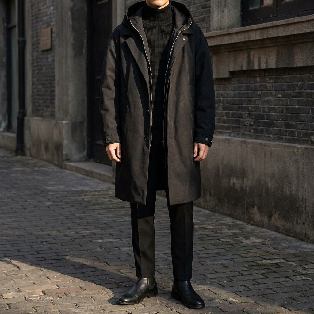Men's Long Hooded Overcoat with Full Zip - image 9