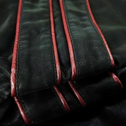 Men's Leather Look Zip Jacket in Black with Red Stripes and Zipped Pockets - image 3