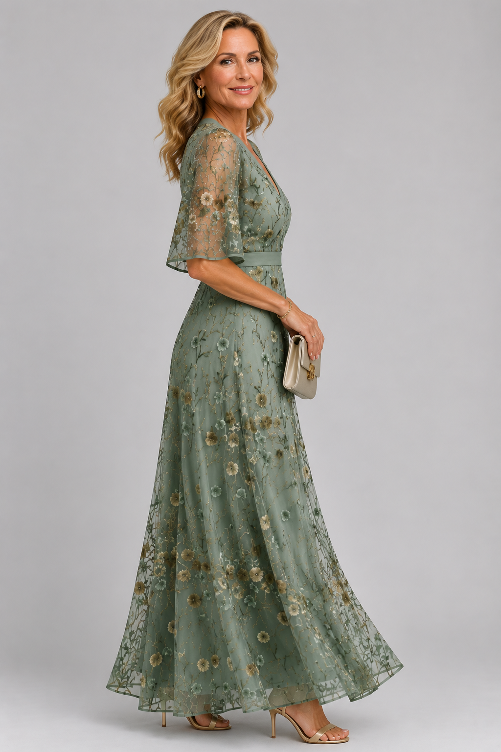 Solenne | Floral Midi Dress with Halter Neck