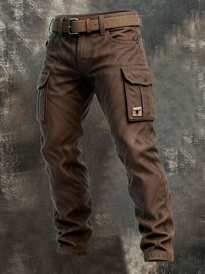 Men's Utility Cargo Trousers with Button Flap Pockets - image 1