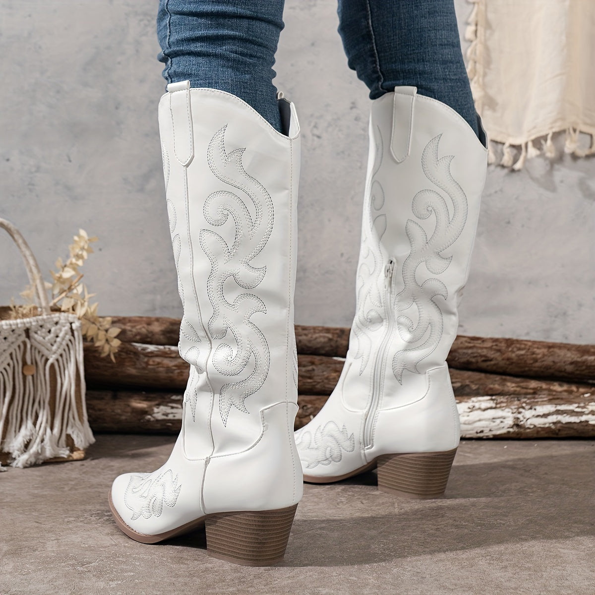 Women's Knee-High Cowboy Boots with Block Heel - image 1