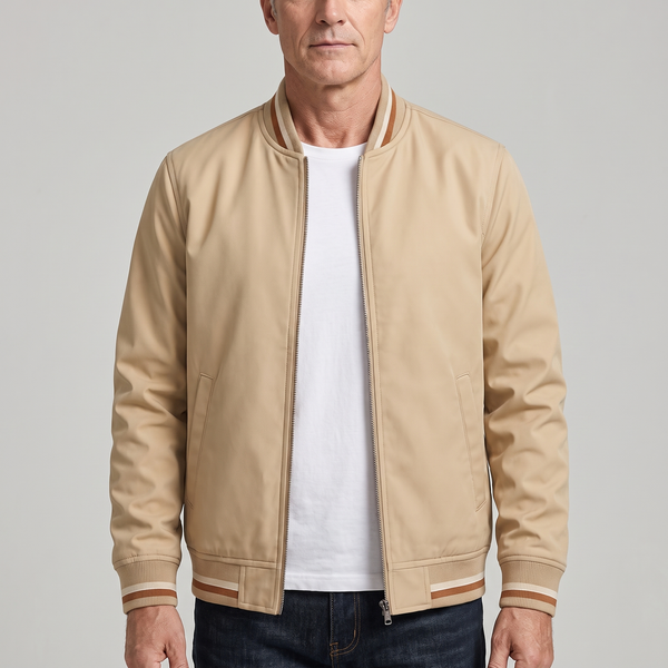 Men's Zip-Up Jacket with Contrast Striped Rib Trims - image 1