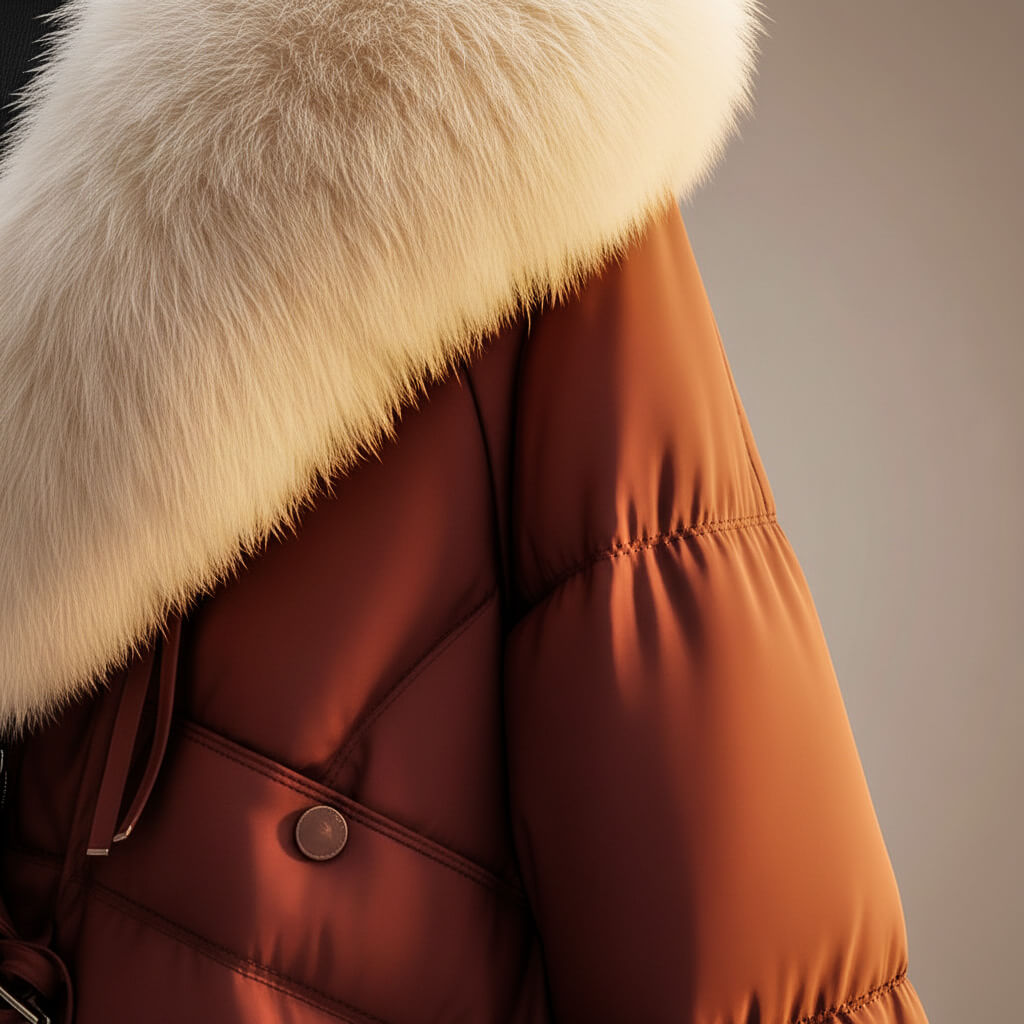 Women's Quilted Padded Coat with Statement Collar and Waist Belt - image 2