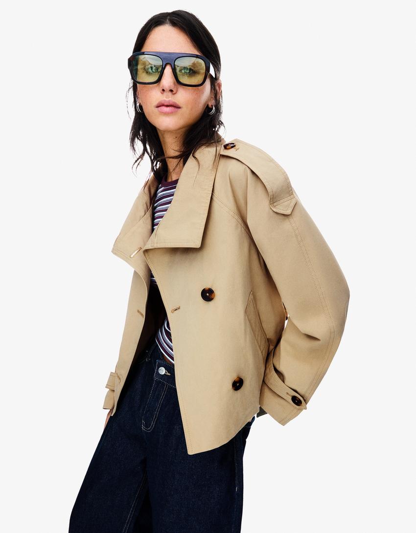 Women's Cropped Trench Coat with Belt - image 2