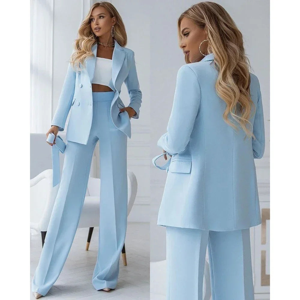 Women's Two-Piece Trouser Suit with Double-Breasted Blazer and Straight-Leg Trousers - image 4