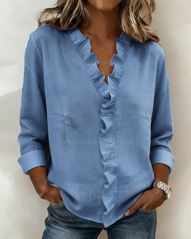 MALIYA | RUFFLED V-NECK BLOUSE