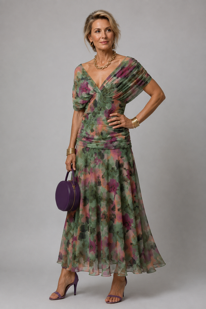 Ariane | Midi Dress with Draped Shoulders