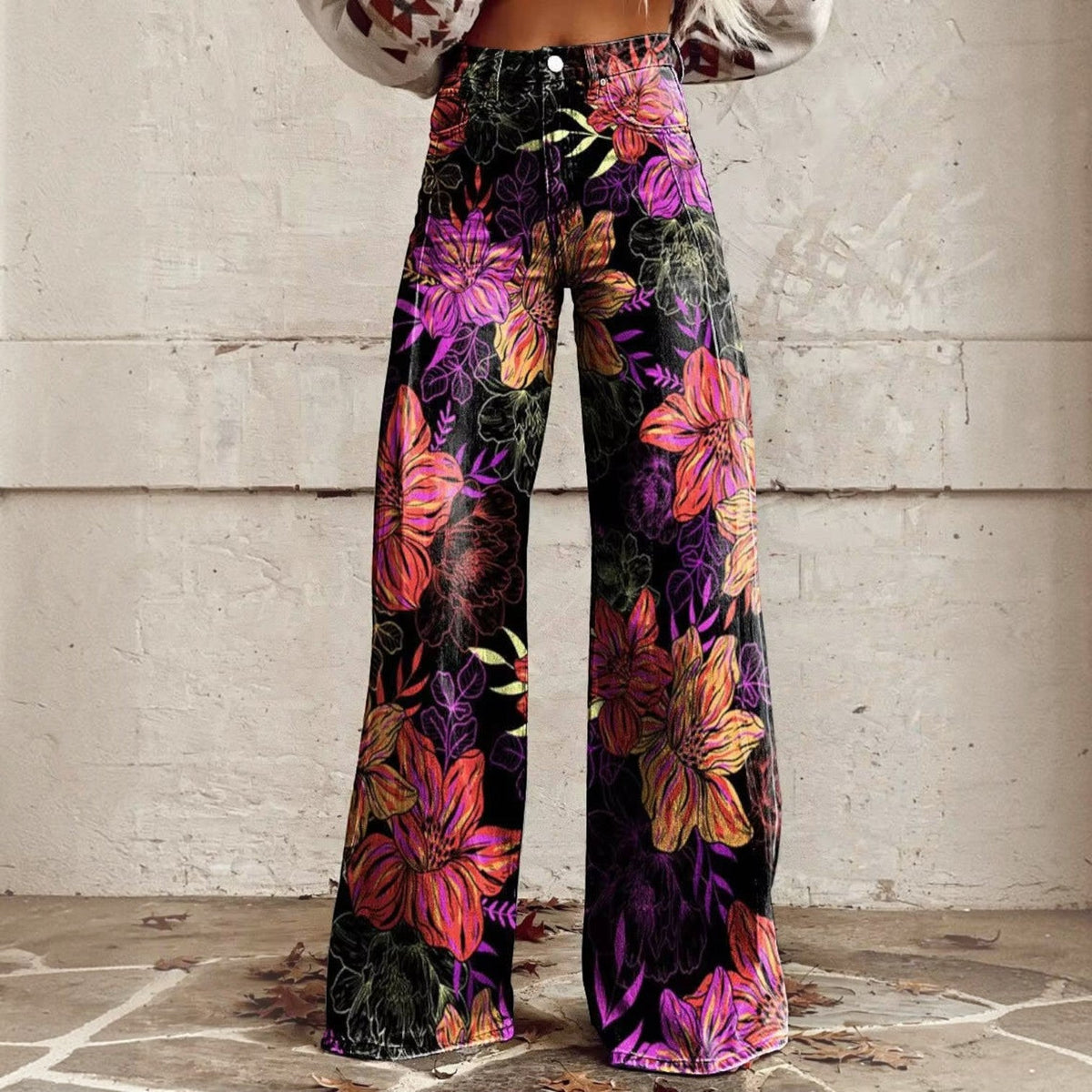 Women's High Waisted Floral Bell Bottom Trousers - image 2