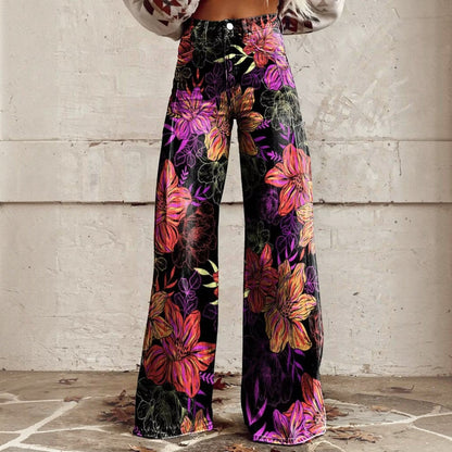 Women's High Waisted Floral Bell Bottom Trousers - image 2