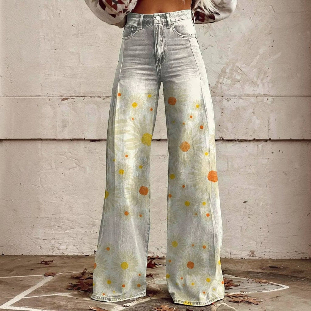 Women's High Waisted Floral Bell Bottom Trousers - image 4