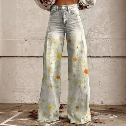 Women's High Waisted Floral Bell Bottom Trousers - image 4