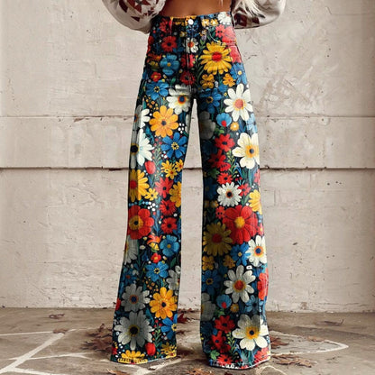 Women's High Waisted Floral Bell Bottom Trousers - image 1