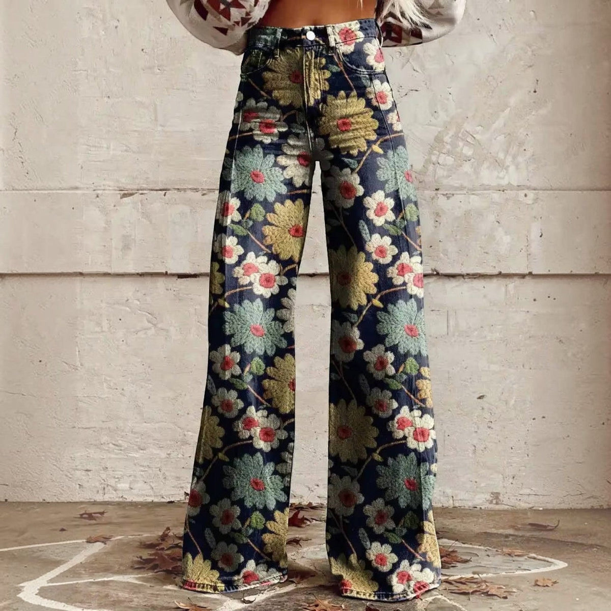 Women's High Waisted Floral Bell Bottom Trousers - image 3