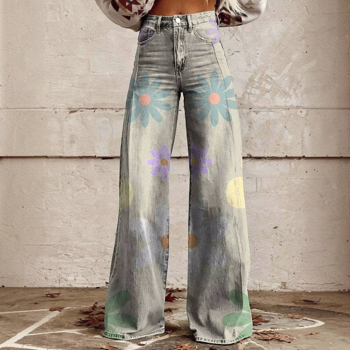 Women's High Waisted Floral Bell Bottom Trousers - image 6