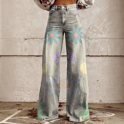 Women's High Waisted Floral Bell Bottom Trousers - image 6